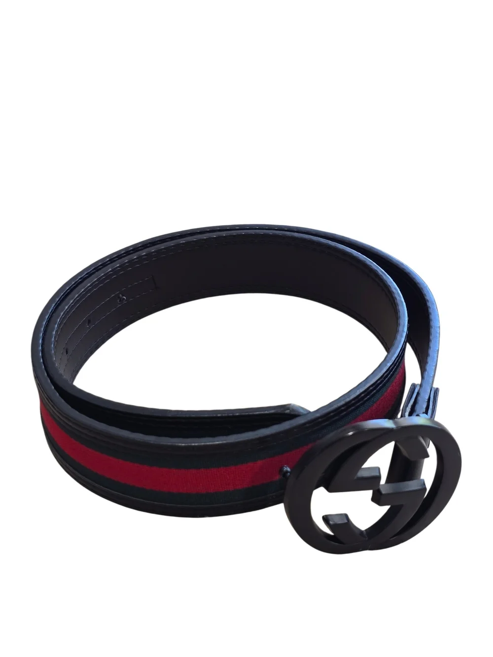 Gucci Black Leather Web Stripe Belt with Red/Green | Double G Buckle | Sz 50/125